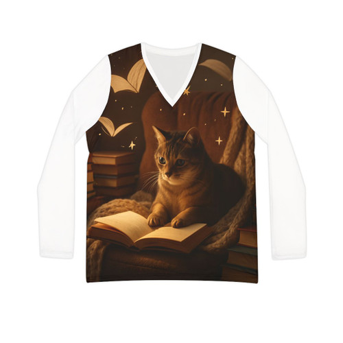 Whimsical Reading Haven - Women's Long Sleeve V-neck Shirt (AOP)