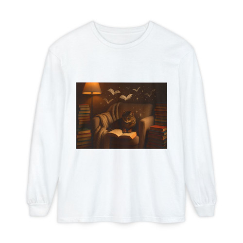 Whimsical Reading Haven - Unisex Garment-dyed Long Sleeve T-Shirt