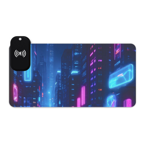 Cyberpunk Dreamscape - LED Gaming Mouse Pad, Wireless Charging