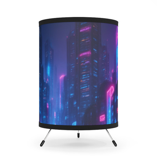Cyberpunk Dreamscape - Tripod Lamp with High-Res Printed Shade, US\CA plug