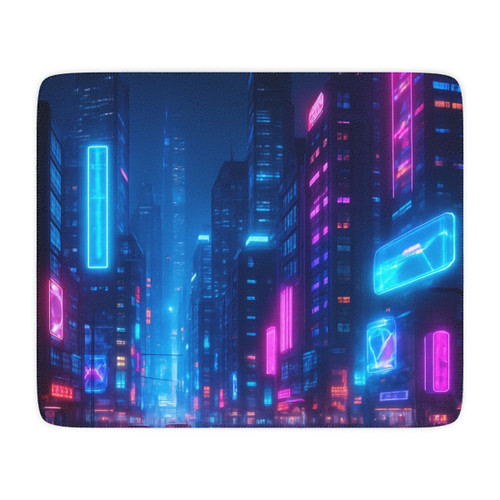 Cyberpunk Dreamscape - Tan Sherpa Blanket