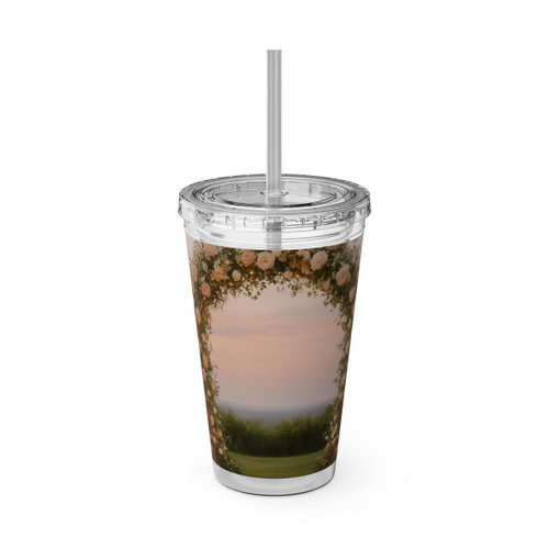 Ethereal Garden Bliss - Sunsplash Tumbler with Straw, 16oz