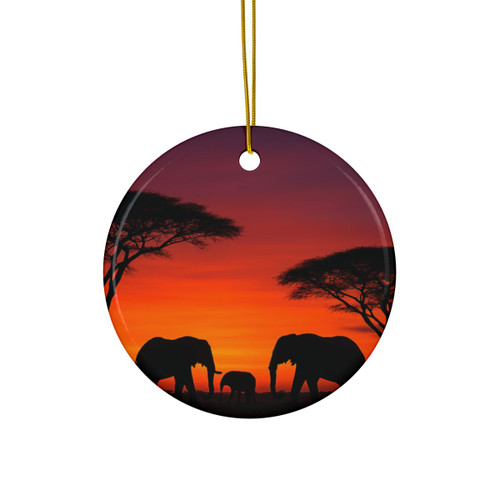 Savanna Sunset Serenade - Decorative Ceramic Ornaments, Double-Sided (1pc, 3pcs, 5pcs, 10pcs)
