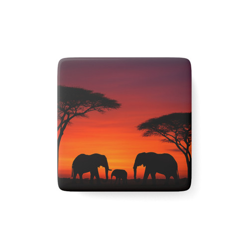 Savanna Sunset Serenade - Porcelain Magnet, Square