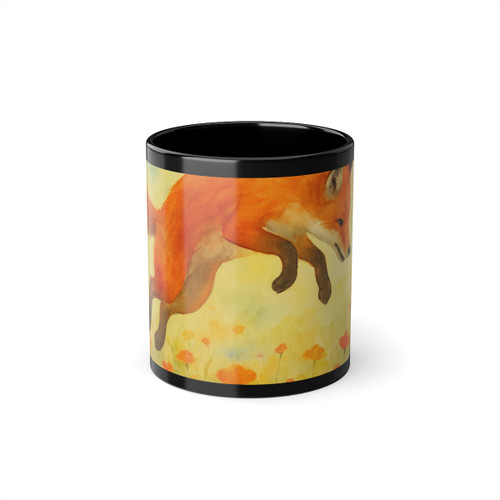 Whimsical Fox Dreams - Black Coffee Cup, 11oz