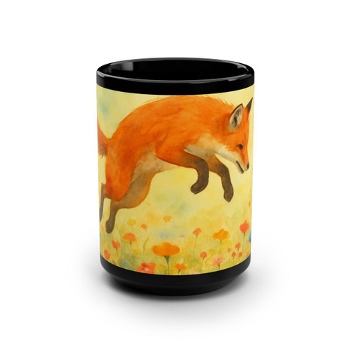 Whimsical Fox Dreams - Black Mug, 15oz