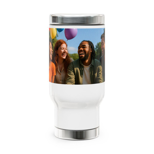 Joyful Connections - Stainless Steel Travel Mug with Handle, 14oz