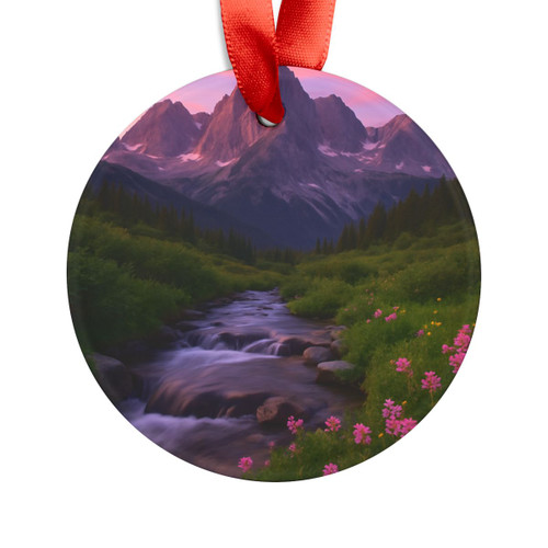 Serene Mountain Retreat - Acrylic Ornament with Ribbon