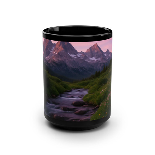 Serene Mountain Retreat - Black Mug, 15oz