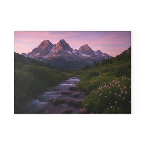 Serene Mountain Retreat - Glass Cutting Board