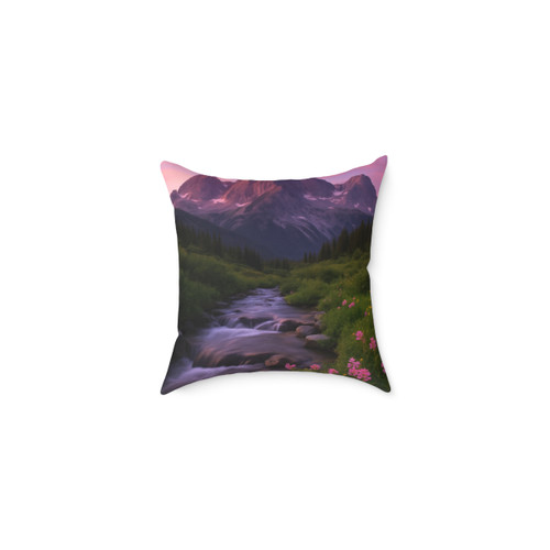 Serene Mountain Retreat - Square Poly Canvas Pillow