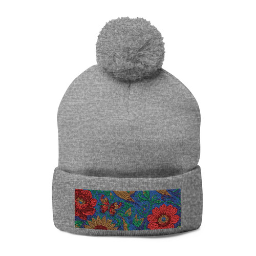 Nature's Mosaic Symphony - Pom-Pom Knit Cap (Embroidery)
