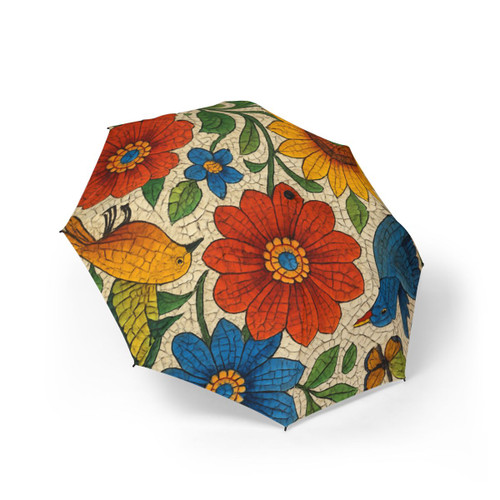 Nature's Mosaic Symphony - Semi-Automatic Foldable Umbrella