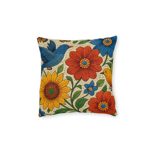 Nature's Mosaic Symphony - Square Pillow - Pink Back