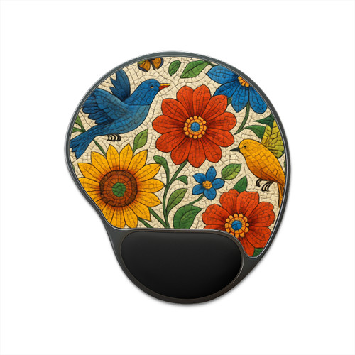 Nature's Mosaic Symphony - Mouse Pad With Wrist Rest