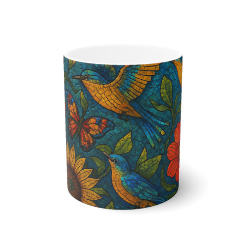 Nature's Mosaic Symphony - White Ceramic Mug, 11oz and 15oz