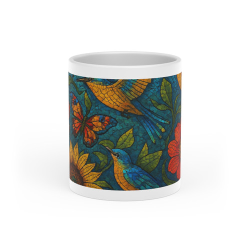 Nature's Mosaic Symphony - Heart-Shaped Mug