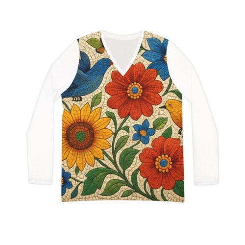 Nature's Mosaic Symphony - Women's Long Sleeve V-neck Shirt (AOP)