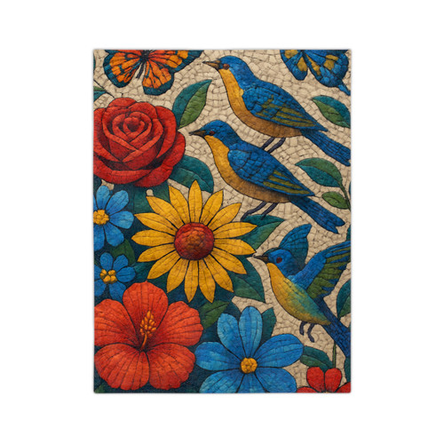 Nature's Mosaic Symphony - Velveteen Microfiber Blanket