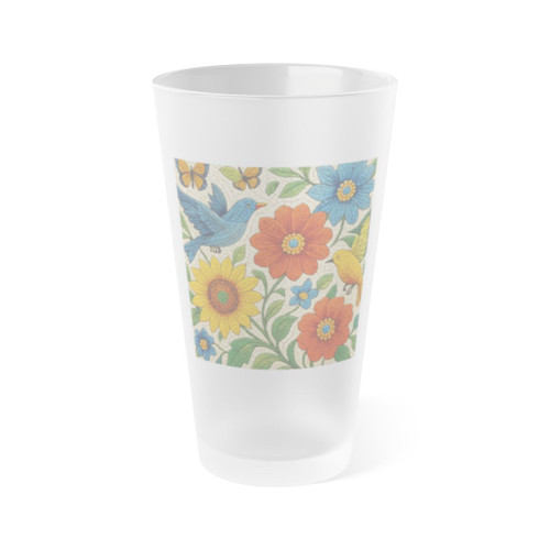 Nature's Mosaic Symphony - Frosted Pint Glass, 16oz