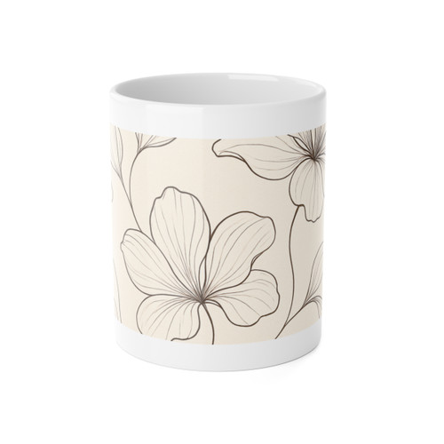 Serene Floral Flow - White Ceramic Mug, 11oz