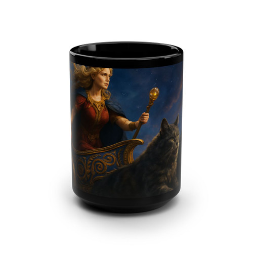 Freyja's Chariot - Black Mug, 15oz