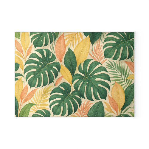 Tropical Leaf Fusion - Glass Cutting Board