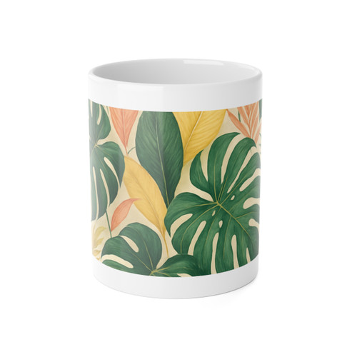 Tropical Leaf Fusion - White Ceramic Mug, 11oz