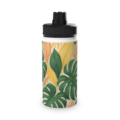 Tropical Leaf Fusion - Stainless Steel Water Bottle, Sports Lid