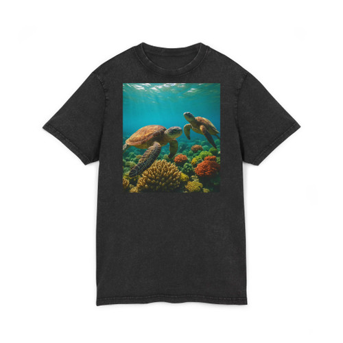 Dancing Sea Turtles - Acid Washed Round Neck Tee