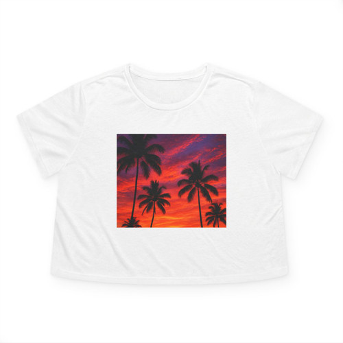 Electric Sunset Vibes - Women's Flowy Cropped Tee