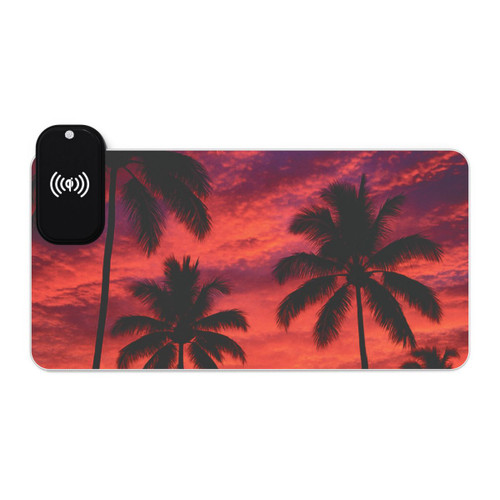 Electric Sunset Vibes - LED Gaming Mouse Pad, Wireless Charging