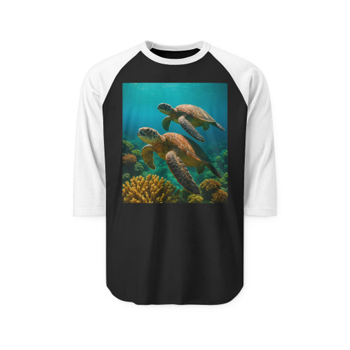 Dancing Sea Turtles - Unisex Three-Quarter Sleeve Raglan Shirt