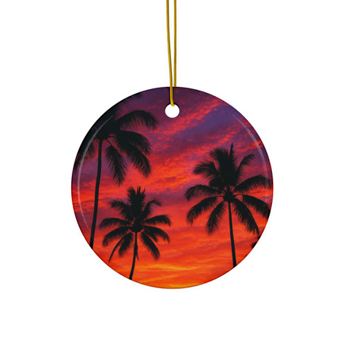 Electric Sunset Vibes - Decorative Ceramic Ornaments, Double-Sided (1pc, 3pcs, 5pcs, 10pcs)