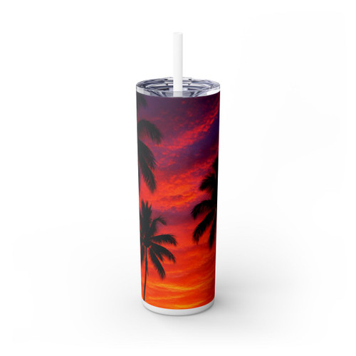 Electric Sunset Vibes - Skinny Tumbler with Straw, 20oz
