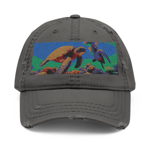 Dancing Sea Turtles - Distressed Dad Hat (Embroidery)