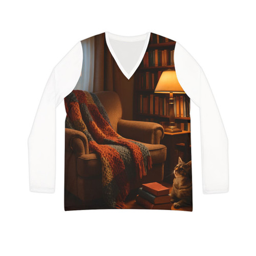 Whimsical Reading Retreat - Women's Long Sleeve V-neck Shirt (AOP)