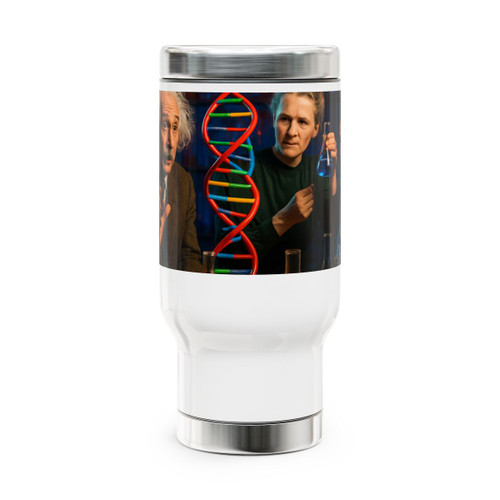 Curiosity in Motion - Stainless Steel Travel Mug with Handle, 14oz