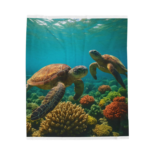 Dancing Sea Turtles - Velveteen Plush Blanket