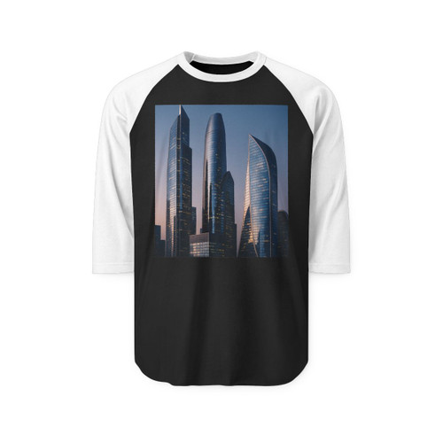 Steel and Glass Symphony - Unisex Three-Quarter Sleeve Raglan Shirt