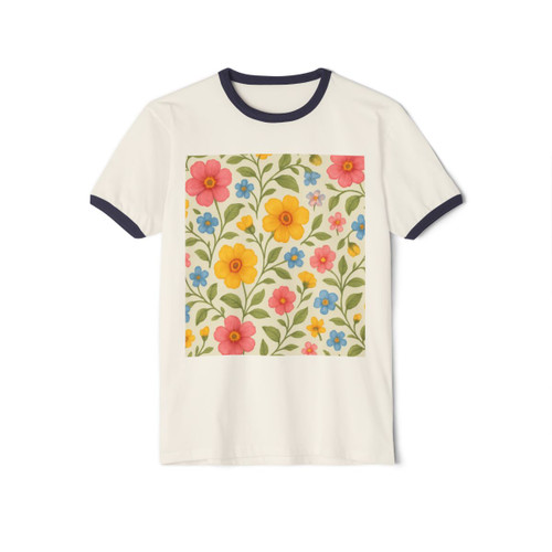 Whimsical Floral Waltz - Unisex Cotton Ringer T-Shirt