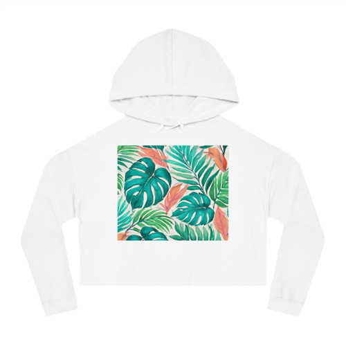Tropical Leaf Serenade - Women’s Cropped Hooded Sweatshirt