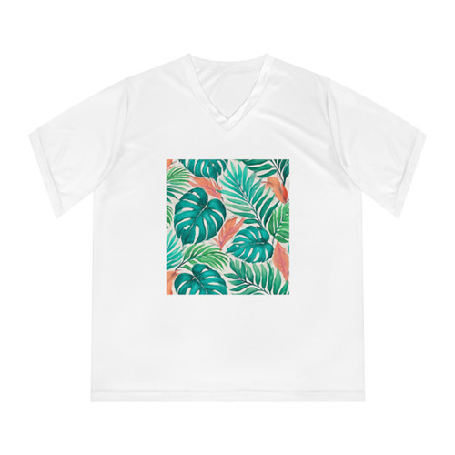 Tropical Leaf Serenade - Women's Performance V-Neck T-Shirt