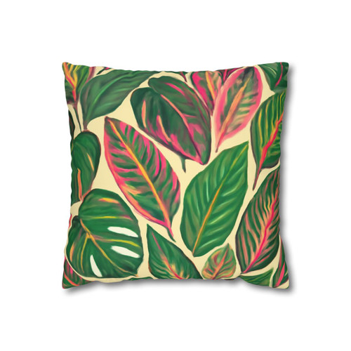 Tropical Leaf Symphony - Square Poly Canvas Pillowcase