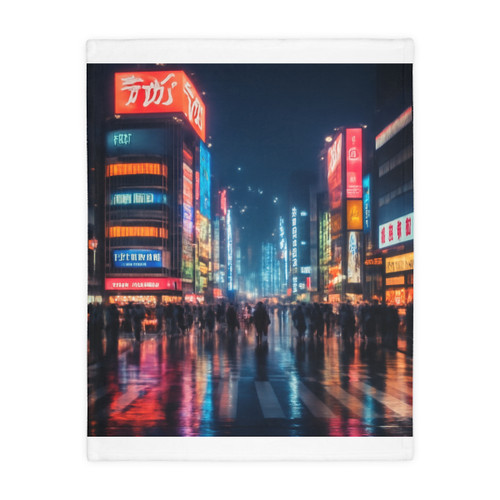 Tokyo Neon Nights - Velveteen Microfiber Blanket (Two-sided print)