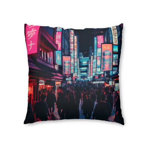 Tokyo Neon Vibes - Tufted Floor Pillow, Square