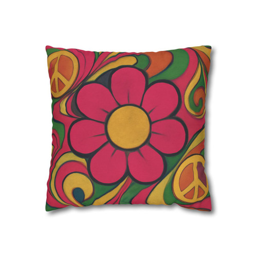Groovy Flower Power - Square Poly Canvas Pillowcase