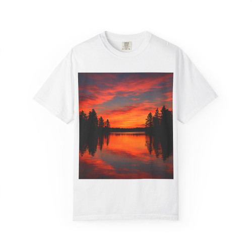 Sunset Over Tranquil Lake - Unisex Garment-Dyed T-shirt