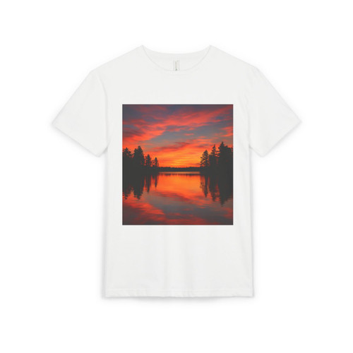 Sunset Over Tranquil Lake - Unisex Sueded T-Shirt