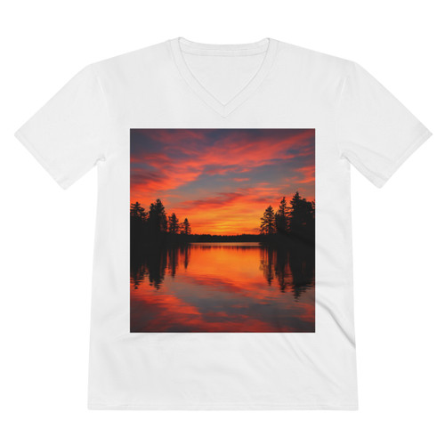 Sunset Over Tranquil Lake - Men's Lightweight V-Neck Tee